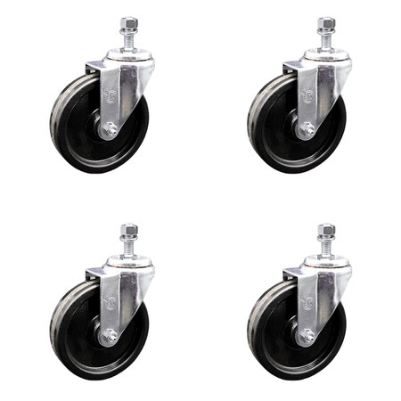 Service Caster 5 Inch SS Phenolic Wheel Swivel 3/8 Inch Threaded Stem Caster Set SCC-SSTS20S514-PHS-381615-4